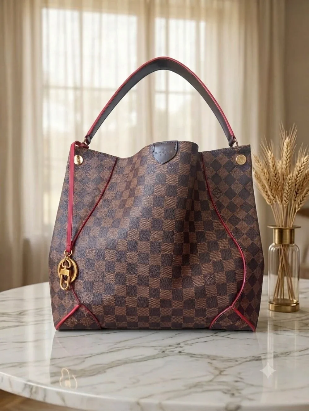 Louis Vuitton Caissa Hobo Damier Ebene Red Cherry Bag Full Set ✨️ EUC